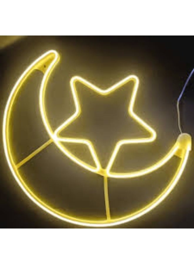 زينة رمضان سلسلة أضواء النجوم LED أضواء الستائر الزخرفية زينة العيد رمضان المثالي (هلال مع نجمة) 60 سم - Image 2